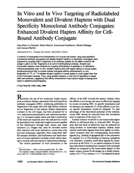 Monovalent and Divalent Haptens with Dual Specificity Monoclonal Antibody Conjugates: Enhanced Divalent Hapten Affinity for Cell Bound Antibody Conjugate