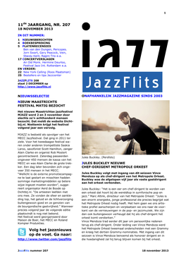 11De JAARGANG, NR. 207 Volg Het Jazznieuws Op De Voet. Ga Naar