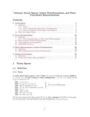 Abstract Vector Spaces, Linear Transformations, and Their Coordinate Representations Contents 1 Vector Spaces