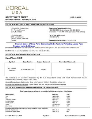 Material Safety Data Sheet Page 1 of X