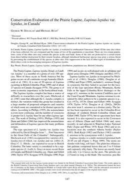 Conservation Evaluation of the Prairie Lupine, Lupinus Lepidus Var