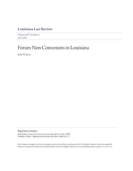 Forum Non Conveniens in Louisiana John W