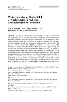 Photosynthesis and Photo-Stability of Nucleic Acids in Prebiotic Extraterrestrial Environments