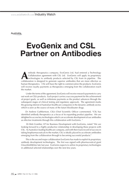 Evogenix and CSL Partner on Antibodies • Minomic's Business • Japan's Bioventures Today