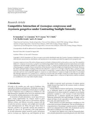Competitive Interaction of Axonopus Compressus and Asystasia Gangetica Under Contrasting Sunlight Intensity