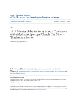 1919 Minutes of the Kentucky Annual Conference of the Methodist Episcopal Church: the Inetn Y- Third Annual Session Methodist Episcopal Church