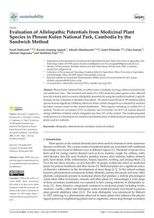 Evaluation of Allelopathic Potentials from Medicinal Plant Species in Phnom Kulen National Park, Cambodia by the Sandwich Method