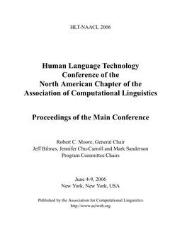 Proceedings of the Human Language Technology Conference of The