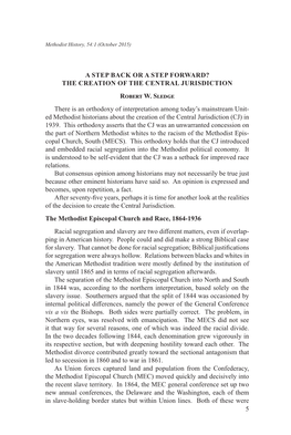 A STEP BACK OR a STEP FORWARD? the CREATION of the CENTRAL JURISDICTION Robert W. Sledge There Is an Orthodoxy of Interpretation