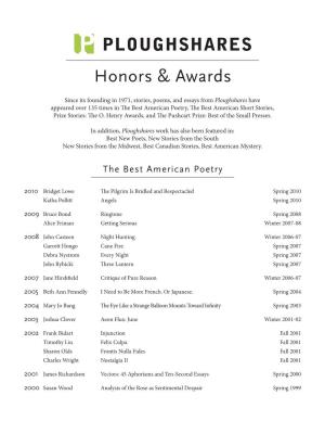 Honors & Awards PLOUGHSHARES