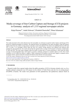 Media Coverage of Four Carbon Capture and Storage (CCS) Projects in Germany: Analysis of 1,115 Regional Newspaper Articles