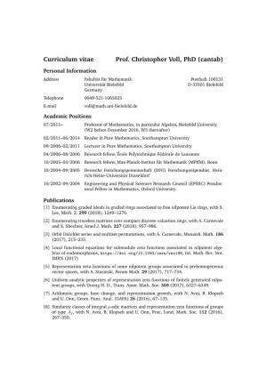 Curriculum Vitae Prof. Christopher Voll, Phd (Cantab)