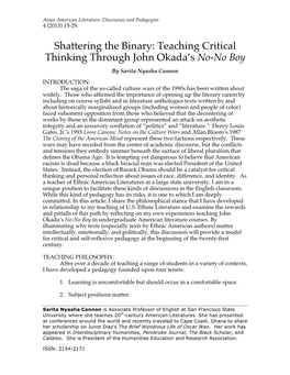 Teaching Critical Thinking Through John Okadaâ