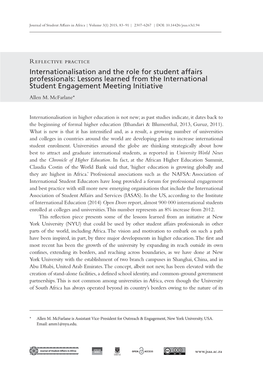 Internationalisation and the Role for Student Affairs Professionals: Lessons Learned from the International Student Engagement Meeting Initiative