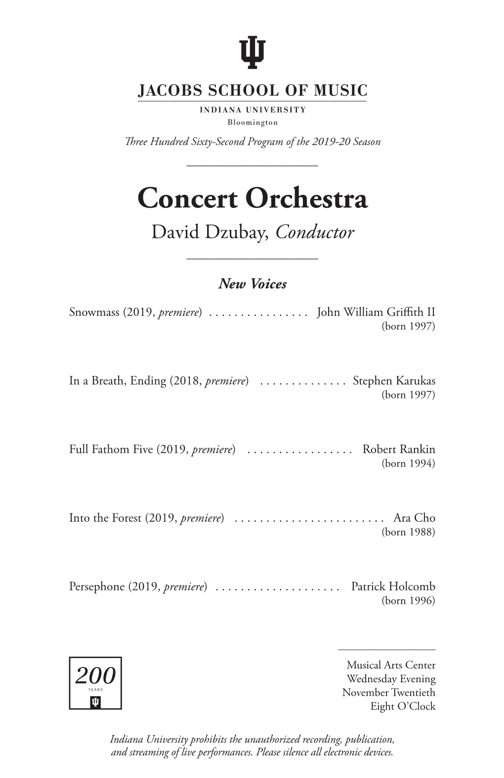 Concert Orchestra David Dzubay, Conductor ______