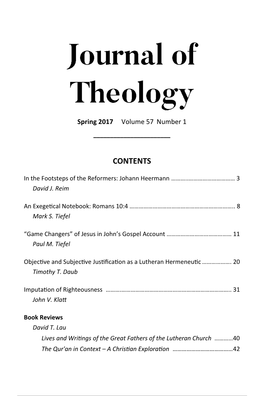 Journal of Theology Spring 2017 Volume 57 Number 1