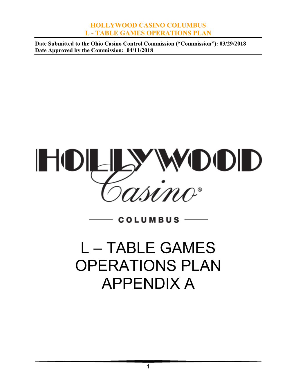 Table Games Operations Plan Appendix A