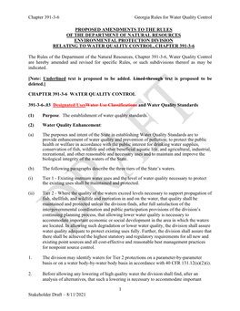 Chapter 391-3-6 Georgia Rules for Water Quality Control 1 Stakeholder