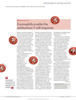 Eosinophils Enable the Antitumour T Cell Response