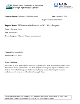 Report Name:EU Commission Presents Its 2021 Work Program