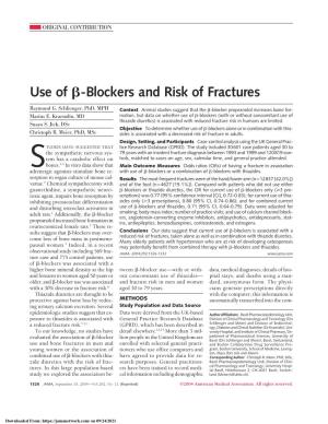 Use of ²-Blockers and Risk of Fractures