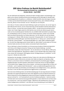 100 Jahre Frohnau Im Bezirk Reinickendorf Die Gartenstadt Als Ortsteil Von „Groß-Berlin“ Carsten Benke – April 2020