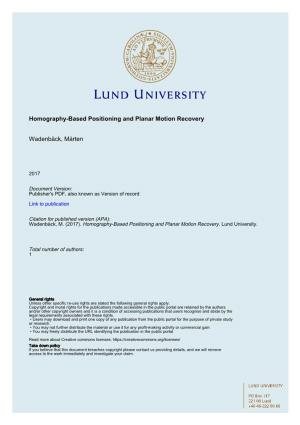 Homography-Based Positioning and Planar Motion Recovery