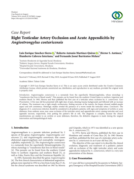 Case Report Right Testicular Artery Occlusion and Acute Appendicitis by Angiostrongylus Costaricensis