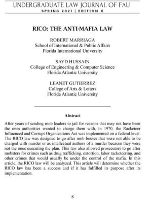 Undergraduate Law Journal of Fau Spring 2021 I Edition X