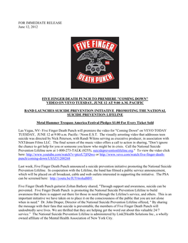 FOR IMMEDIATE RELEASE June 12, 2012 FIVE