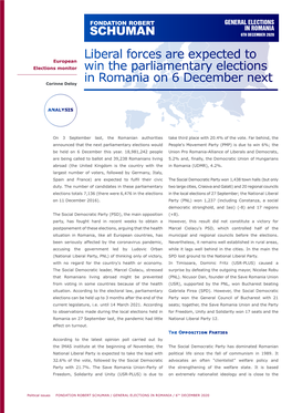 Liberal Forces Are Expected to Win the Parliamentary Elections in Romania