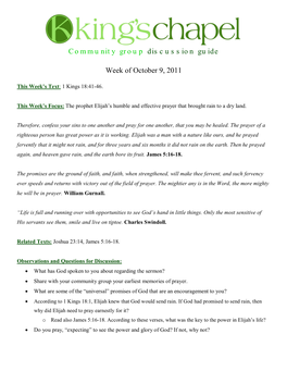Community Group Discussion Guide Week of October 9, 2011