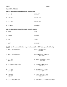 Scientific Notation Worksheet