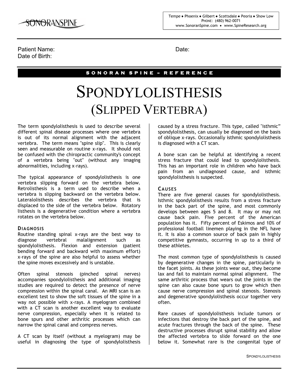 Spondylolisthesis (Slipped Vertebra)