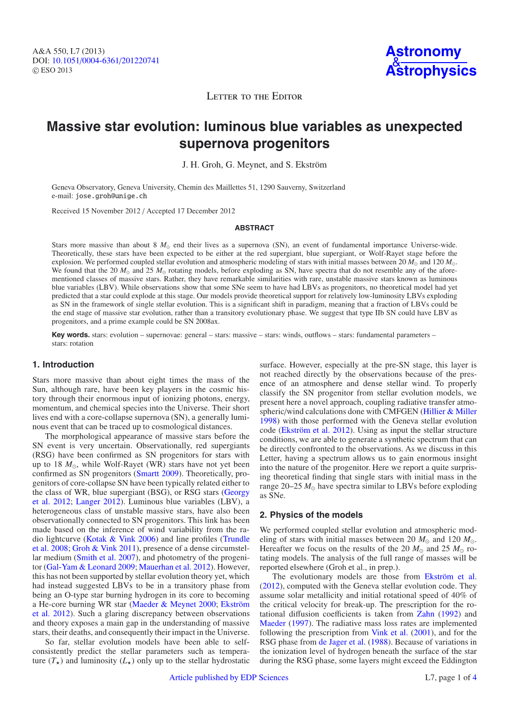 Massive Star Evolution: Luminous Blue Variables As Unexpected Supernova Progenitors