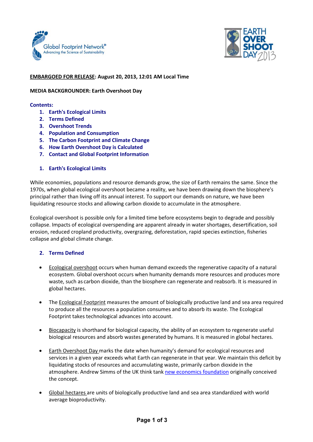 Earth Overshoot Day Contents: 1