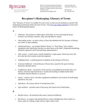 Beekeeping Glossary of Terms