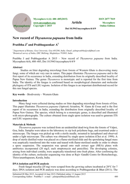 New Record of Thysanorea Papuana from India Article