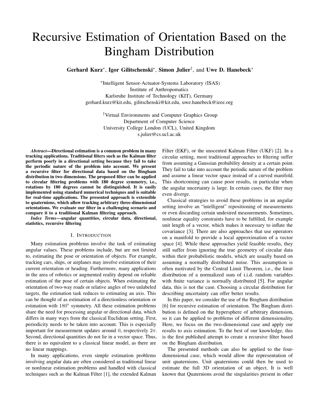 Recursive Estimation Of Orientation Based On The Bingham Distribution