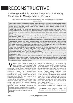 Curettage and Policresulen Tampon As a Modality Treatment in Management of Verucca