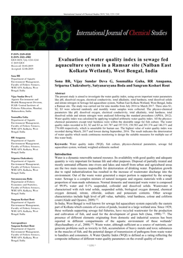 Evaluation of Water Quality Index in Sewage Fed Aquaculture System in A