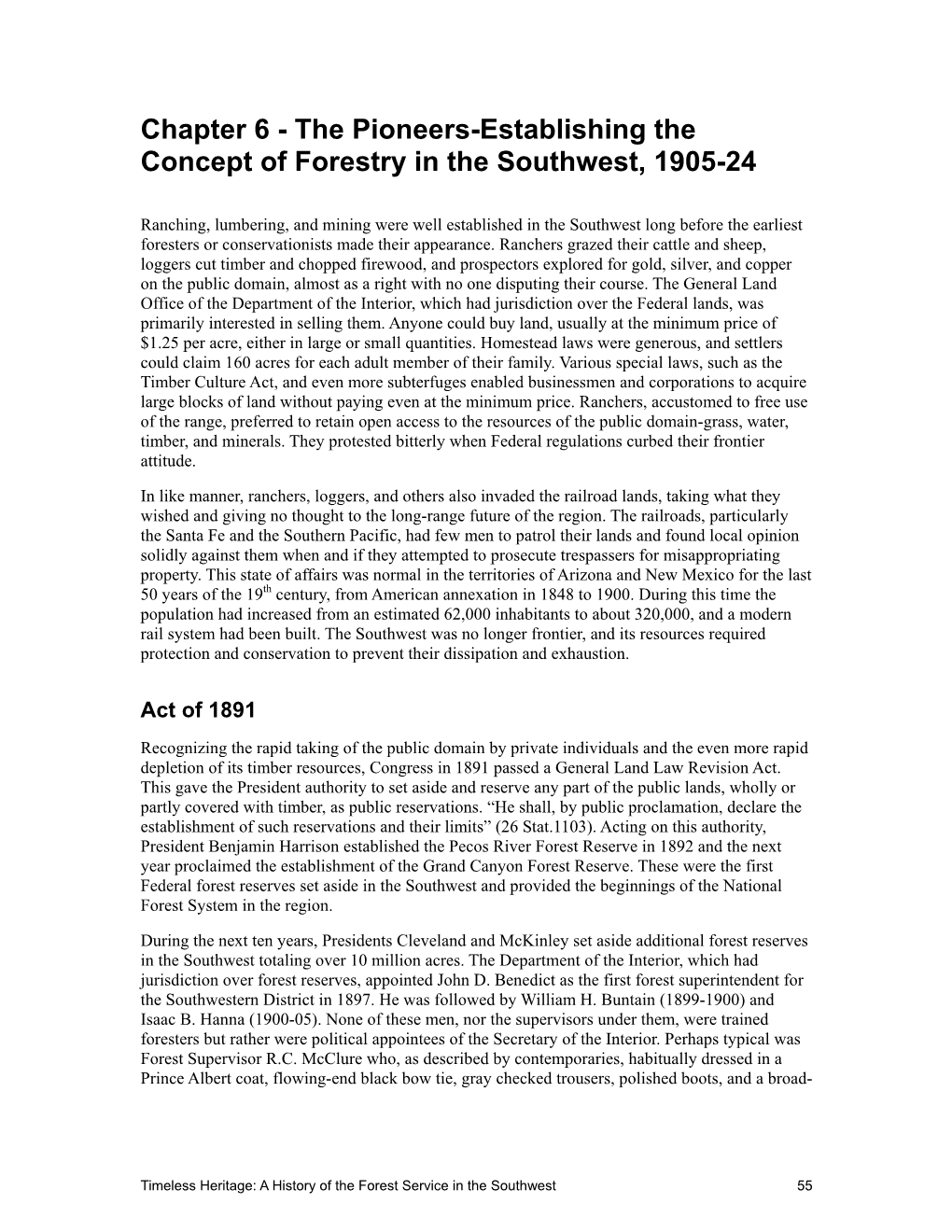 The Pioneers-Establishing the Concept of Forestry in the Southwest, 1905-24