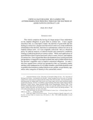 Critical Race Realism: Re-Claiming the Antidiscrimination Principle Through the Doctrine of Good Faith in Contract Law