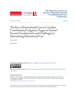 The Rise of International Law in Canadian Constitutional Litigation