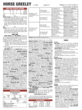 Horse Greeley Ch, 2004 Height 16.3 Dosage (8-3-8-1-0); DI: 3.00; CD: 0.90 See Gray Pages—Polynesian RACE and (STAKES) RECORD Mr