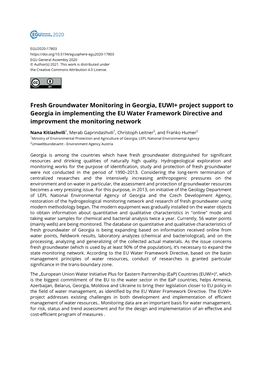 Fresh Groundwater Monitoring in Georgia, EUWI+ Project Support to Georgia in Implementing the EU Water Framework Directive and Improvment the Monitoring Network