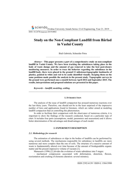 Study on the Non-Compliant Landfill from Bârlad in Vaslui County