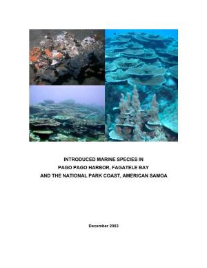 Introduced Marine Species in Pago Pago Harbor, Fagatele Bay and the National Park Coast, American Samoa