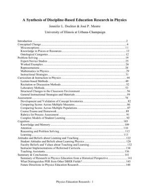 A Synthesis of Discipline-Based Education Research in Physics Jennifer L