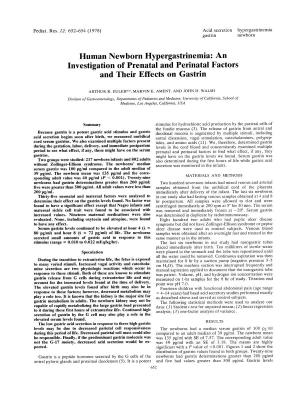 Human Newborn Hypergastrinemia: an Investigation of Prenatal and Perinatal Factors and Their Effects on Gastrin
